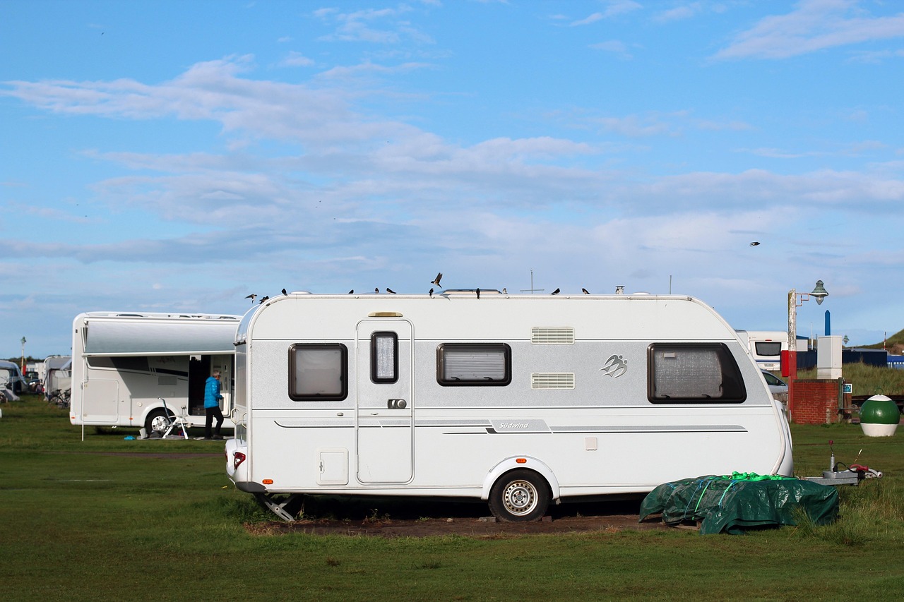 caravan, camping, campsite, vacations, reside, outdoor, travel, sleep, heaven, meadow, idyllic, relaxation, white, blue, green, swallows, birds, break, rest break, nature, relax, coast, caravan, caravan, caravan, caravan, caravan